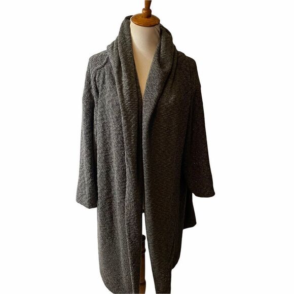 Anthropologie Saturday Sunday Metallic Knit Ingleside Gray Open Front Cardigan - Picture 2 of 7